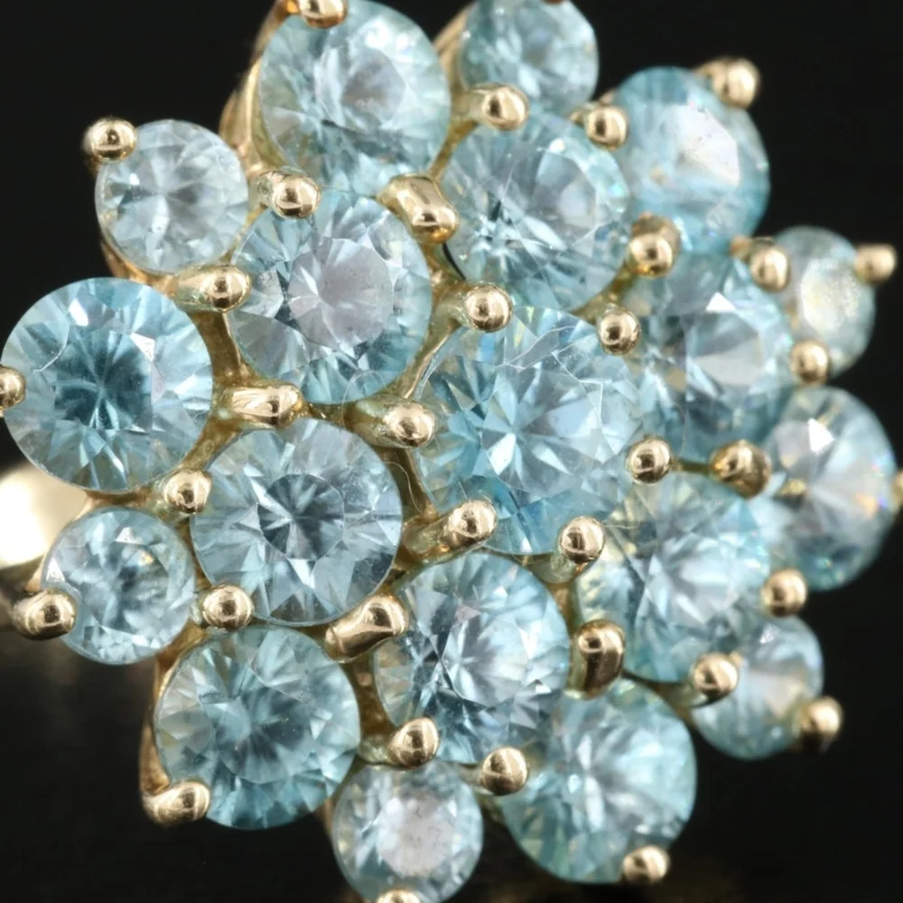 10K Natural Blue Zircon Cluster Ring - Size 7 - Picture 4 of 8